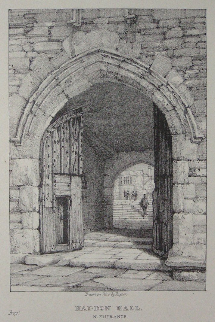 Lithograph - Haddon Hall N. Entrance - 